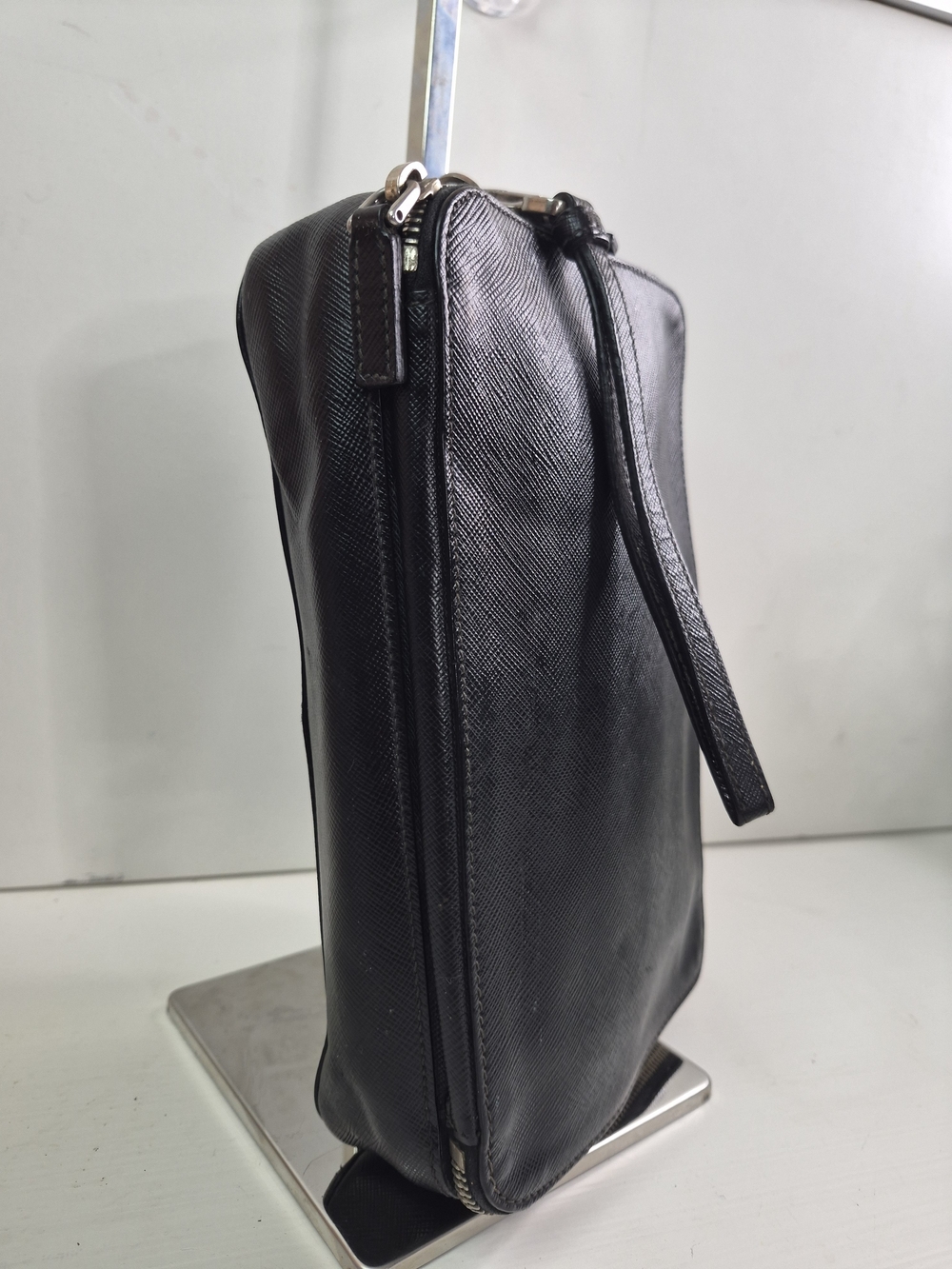 Prada Black Saffiano Leather Wrist Pouch - Picture 6 of 15